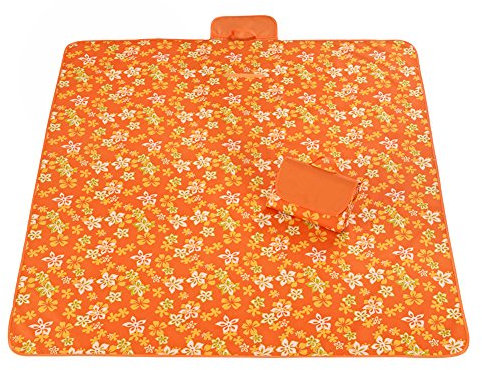 YFZYT 145 x 180 cm Picknickdecke Wasserdichter Unterseite Stranddecke, tragbar Faltbare Outdoor-Decke für Strandwanderungen Reise Camping - Orange Blumen