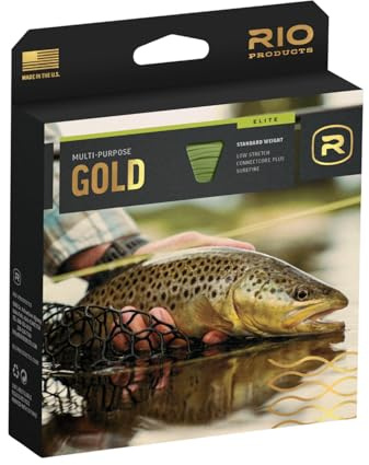 RIO PRODUCTS Elite Gold-Fliegenschnur, leicht zu werfende Fliegen von Größe 2 bis 22, ultimative Allround-Fliegenschnur mit ultraweicher Leistung, Moos/Gold/Grau, 27,4 m, WF8F