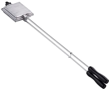 Relaxdays Sandwicheisen Camping, Outdoor Sandwichmaker Grill, Gaskocher, Griff: 57 cm lang, Toasteisen: 10x10 cm, Silber