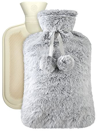 Vicloon Hot Water Bottle, 2L Hot Water Bag with Cover Soft Fluff, Baby Hot Water Bottle, Provide Warmth and Comfort for Neck, Back, Waist, Gift for Birthday, Christmas, Father's&Mother's Day