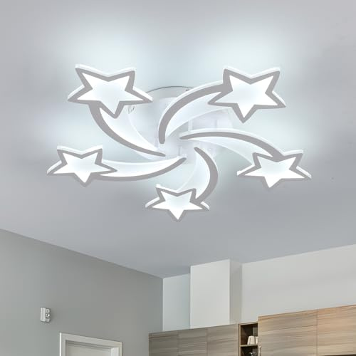 Goeco Plafoniera LED Soffitto 60W 6700LM 6500K 5-Stella, Bianco | Lampadario da Soffitto Cameretta a Forma di Stella per Soggiorno Camera da Letto, Luce Bianca Fredda