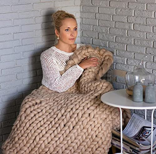 DIRUNEN Decke Gestrickte Handgefertigt Riese Klobig Strickdecke Wolle Garn Decke Stuhl Sofa Super große Arm Stricken Sperrig Zuhause Dekor (Khaki,254×254cm)