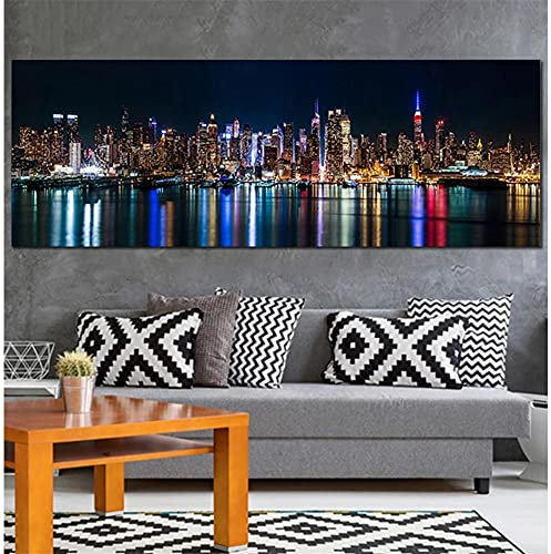 5D Diamant Painting Bilder Groß New Yorker Nachtlandschaft DIY Erwachsene und Kinder Volle Bohrer Diamond Painting Large Kits Strass Stickerei Kreuz Stich Art Home Wall Dekor Square Drill 50x100cm
