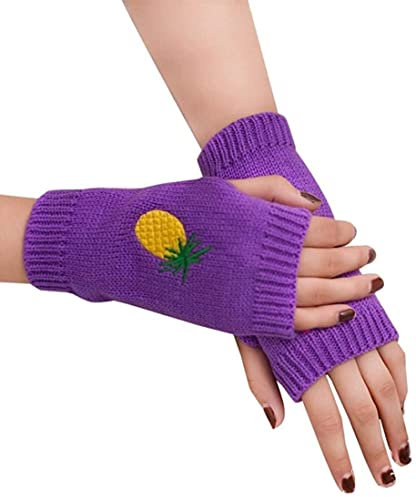 GHCXY Handschuhe für Erwachsene, fingerlos, gestrickt, warm, schlichter Arm, glamourös, Winterhandschuhe, modisch, einfarbig, für draußen, fingerlos, lila, Größe M