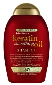 OGX 5in1 Benefits Frizz Free with Keratin & Argan Oil Shampoo, Strengthens and Improves Flexibility, Tames Frizz and Adds Shine, Sulfate Free, 385ml