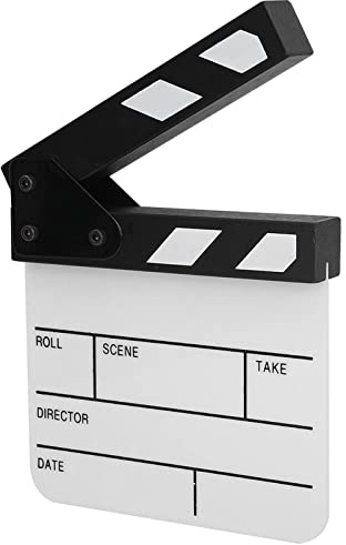 Tiiyee Acrylic Movie Film Clapper Board, Hollywood Director Scene Clapperboard Film Action Cut Writable Prop with Pen Wooden TV Movie Professional Accessory for Photography Studio Video(Black/White)