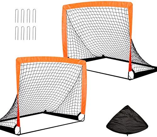 OYE 2er Fußballtor Kinder Set, 122 * 92 * 92CM Fußball Tore inkl. nützlicher Tasche zum Transportieren,Pop-up Tor, schneller Aufbau, für Garten, Park, Strand, Haltestangen aus Glasfaserstäben