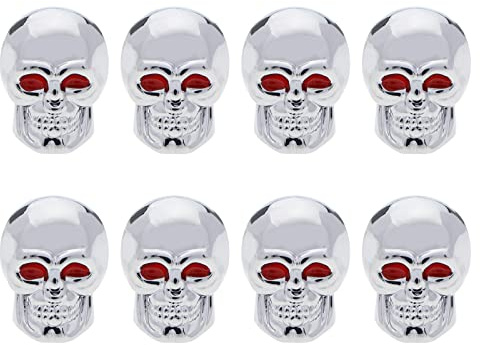 The Lord of the Tools 8 Stücke Reifen Ventilkappen mit Totenkopf Muster Ventilkappen Ersatz aus ABC Kupfer Universal Ventil Kappen Zubehör für die Meisten Autos Motorrad Silbern