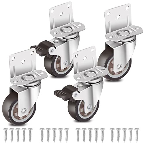 Nefish Side Mount Casters 2 Inch L-Shaped Small Rubber Caster Set of 4, Ball Bearing 360 Degree Plate Swivel Castors Wheel 600 LBS, Casters Wheels for Furniture, Baby Bed, Kitchen, Cabinet, Table