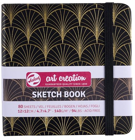 Talens Art Creation Papier - Skizzenbuch Art Deco 12x12cm - 80 Blatt 140g/m² - Ideal für Bleistift Pastell Acryl Tinte Holzkohle - säurefreies Zeichenpapier