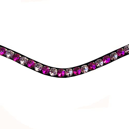 Leone Equipment Stirnriemen Pferd - Stirnriemen Pferd Glitzer für Warmblut, Vollblut und Pony - Trensen Stirnband - Pferde Stirnband Rosa und Kirschrot (X-Warmblut/X-Full, Braunes Leder)