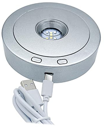 MagiDeal Elektrischer Drehteller 360 Grad mit bunten LED-Leuchten 8 Lichtmodi Motorisierter drehbarer Ausstellungsstand für