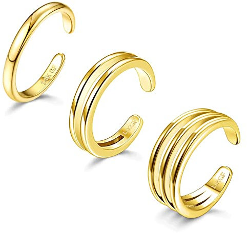 Diamday 3PCS 14K Gold Gefüllte Zehenringe für Damen Verstellbarer Gold Zehenring Set Offenes Band Einfache CZ Gänseblümchen Blume Zehe Ringe Hawaiian Summer Beach Fußschmuck für Damen