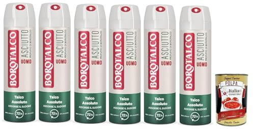Italian Gourmet Uomo Deo Spray Asciutto Talco Anti-Transpirant 6 x 150ml | 72h Schutz, senza alcol, Duft pulito per la routine quotidiana degli uomini, Gesamtnettogewicht 900 ml + Kostenlos Polpa 400g