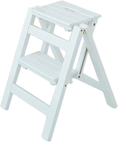 Wooden Folding Step Ladder 2 Steps Stool Portable Ladder Chair Non-slip Compact Milti-fuction Safety Household Small Foot Stools Stairs Chair (Color : B)