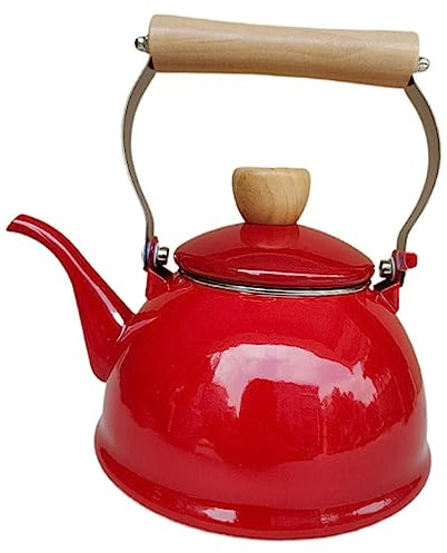 Enamel Tea Kettle 1.4l Red for Stovetop Household Use | Rust Resistant Enamel Finish, Cool Handle, Suitable for Tea Table and Professional Tea House Settings Random Color