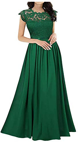 Spitzenkleid Damen Abendkleid Lang, Cocktailkleid Damen Elegant Lange Kleider mit Spitzenstickerei Abendkleider für Hochzeit Gast Brautjungfernkleid Brautkleid Festlich Party Kleid Frauen Ballkleid