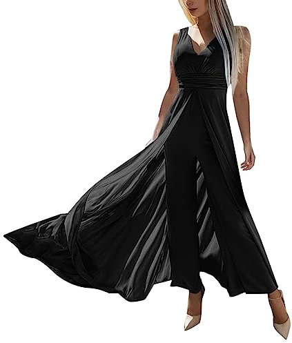 Jumpsuit Damen Elegant Lang - Sommer Overall Blau Weiß, Festlich, Maxikleid Wickeloptik, Zweiteiliger Jumpsuit