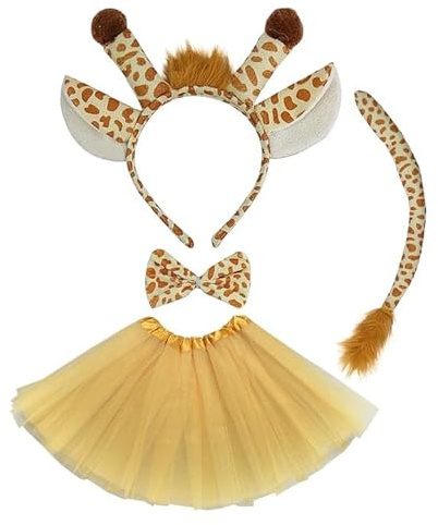 TSHAOUN 4 st giraffkostym set för barn, giraff fin klänning med huvudbonad, svans, fluga, tutu – djurcosplay för fester, campusaktiviteter, uppträdanden, halloween