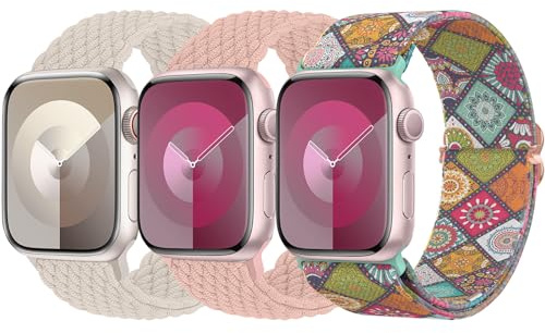 Delidigi 3 Pack Bracelet Tressé Compatible avec Apple Watch 38mm 40mm 41mm 42mm 44mm 45mm 46mm 49mm Femme Homme, Réglable élastique Sport Bracelet pour iWatch Ultra 3/2/1, Series 11 10 9 8 7 6 5 4 SE3