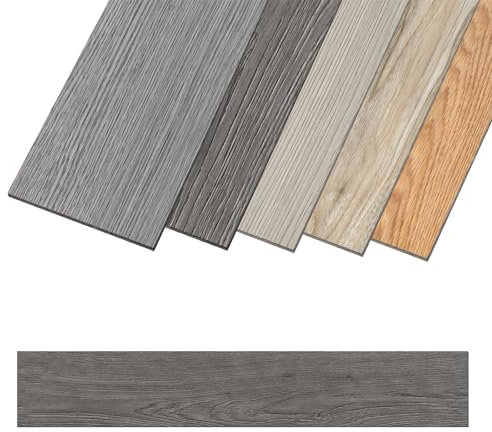 Aufun PVC Bodenbelag Vinylboden Selbstklebend 18 Stück 2.51m², Holzmaserung Bodenfliesen mit Holz-Optik, Vinyl Klebefliesen Wasserfest Rutschfest für Küche, Wohnzimmer, Balkon(Dunkelgrau oak)
