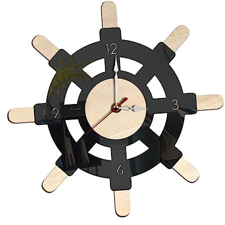IMIKEYA Wanduhr Ruderform Retro Holz Geräuschlos Große Zahlen Zum Hängen Wohnzimmer Dekoration
