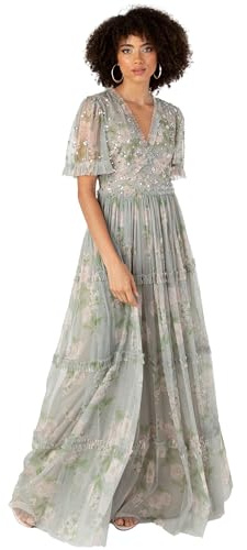 Anaya with Love Women's Women's Maxi Dress Ladies V-Neck Short Angel Sleeves Tiered Ruffle for Bridesmaid Wedding Guest Occasion Prom Ball Gown Dress (Pack of 1)