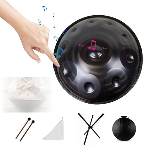 Handpan Trommel, 55 cm/21,6 Zoll Edelstahl Handpan Trommeln für Erwachsene und Kinder, Handpan Trommelinstrument mit Handtrommelständer und Tasche 10-Tones H