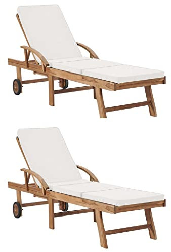 ULUYYUC Freizeitliege Poolliege klappbar Lounge-Set Terrassen-SonnenliegenSonnenliegen mit Auflagen 2 STK. Massivholz Teak Cremeweißgeeignet für Pools, Strände, Decks