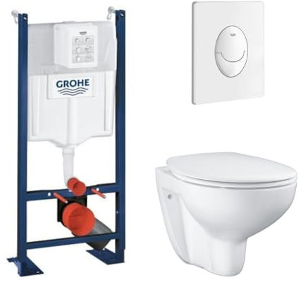 Pack WC suspendu sans bride GROHE Bau Cerami avec bâti support Rapid SL Project et plaque de commande Start blanc