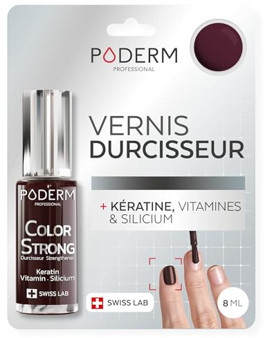 Nagelhärdare Lack BIOTIN SILICIUM KERATIN - Stärker & Reparerar skadade, försvagade, sköra naglar från semipermanent, åldrande - Svart Röd - Händer & Fötter - Swiss Made