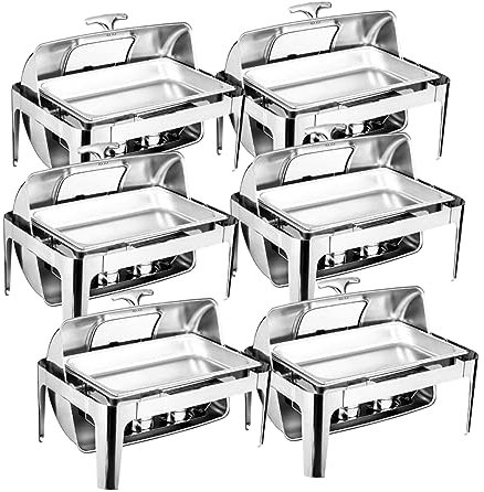 Chafing Dish Buffet Set 9l Insulated Heater Rectangular Heater With Visible Roll Top Food Tray Water Fuel Rack for Weddings Parties Banquets Dining