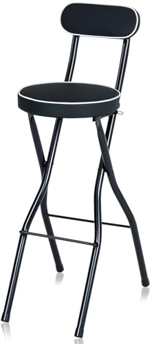 Thyle 1 Pcs 29.5 Inch Folding Bar Stool with Backrest Tall Foldable Stool Chair with Cushioned Padded Portable Collapsible Counter Height Chair for Kitchen Island Shop Cafe Dining Room