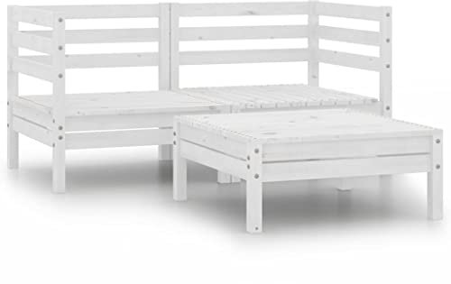 KTHLBRH 3-TLG. Garten-Lounge-Set Weiß Kiefer Massivholz Terrassenmöbel-Sets Outdoor-Möbel-Sets Gartenmöbel-Sets für Gärten, Terrassen und Balkone