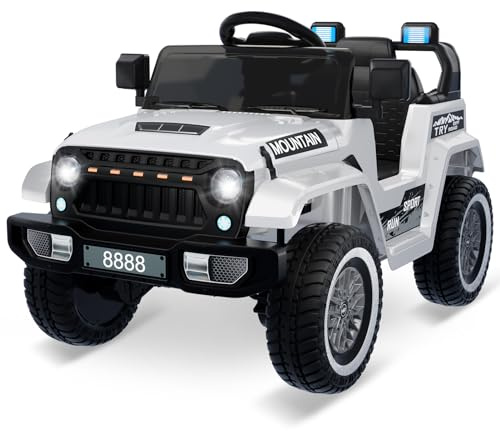 Auto elettrica per bambini 12 V, auto per bambini con telecomando da 2,4 G, auto elettrica con Bluetooth, musica, clacson e fari, 3 – 6,5 km/h, veicolo elettrico per bambini dai 3 agli 8 anni