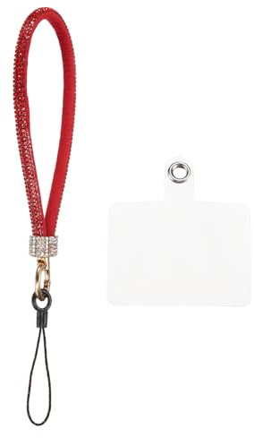 QUARKZMAN Dragonne de Téléphone Universelle Dragonne en Strass Rouge | 1 Pcs, pour Bricolage, Bracelet de Poignet Détachable Scintillant avec Patchs pour Téléphone