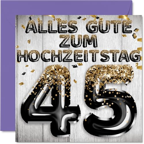 Stuff4 45. Hochzeitstag Karte Liebe - Schwarz Gold Glitzerballons - 45 Jahrestag Karte Hochzeitstag Geschenke für Mein Mann Ehemann Meine Frau Ehefrau, 145mm Glückwunschkarten