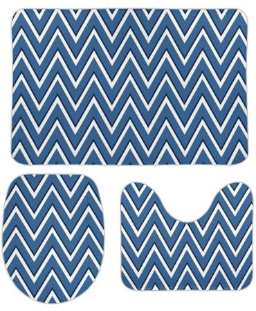 U-Förmiger Teppich Trendiges Marinemuster Wc Vorleger Set 3 Teilig rutschfeste Badezimmer Vorleger 3-Teiliges Weiches Badvorleger Toilettensitz Dreiteiliges Für Schlafzimmer Dusche Badewanne
