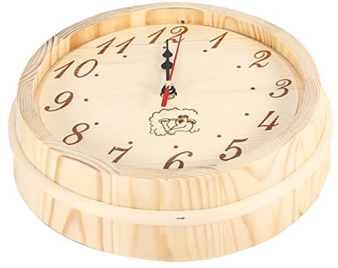 Fdit Orologio da Sauna in Legno da 23 Cm di Diametro Orologio da Parete Resistente alle Alte Temperature per Sauna Yoga Bar Sala Fitness Legno di Pino