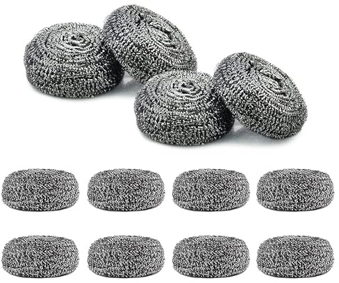 12x Stainless Steel Scourers – Heavy Duty Dish Washing Scrubbers for Pots Pans Grills – Non Scratch Wire Cleaning Pads for Kitchen Household Rust Resistant Reusable