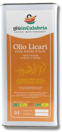 Olio Extra Vergine di Oliva Italiano Licari - 100% Naturale Estratto a Freddo - Prodotto in Calabria - Puro e Fruttato - Perfetto per Cucina Gourmet e Uso Quotidiano (5 LT) - Sapori Mediterranei