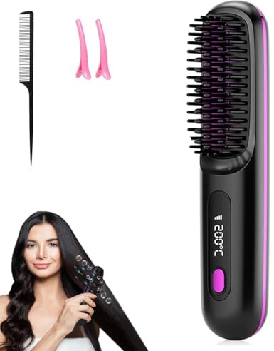 Go Brush Pro Glättbürste, Kabellose Haarglätterbürste, Haarbürste Elektrisch Warmluftbürste Stylingbürste für Langes Kurzes Haar, Wiederaufladbar Hair Straightener für Damen Reisen