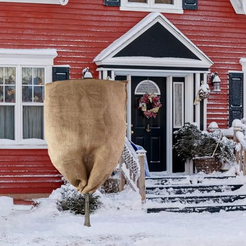 Housse d'hiver avec cordon de serrage, réutilisable, protection contre le gel, pour plantes d'hiver, lin épais, pour plantes d'arbustes (80 × 120 cm)