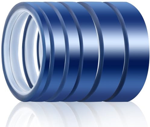 TPTGIAR 6 Rotoli Nastro Termico Blu per Sublimazione, 5/10/15/20 mm x 33 m Nastro Resistente al Calore Senza Residui ad Alta Temperatura, Nastro Alte Temperature per Circuiti di Stampa Elettronici