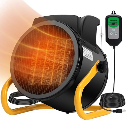 Greenhouse Heater with Thermostat, 1500W, Auto Temperature Control Kit with Digital Display, Fast Heating, Overheat Protection, for Grow Tent, Greenhouse, Flower Room, Patio, Winter Plants, YW