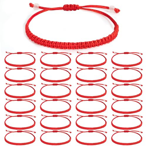 Yesaler Pulsera de Cuerda Rojo Tejida Ajustable de la Suerte Kabbalah para Mujer Hombre Regalo 24 Piezas