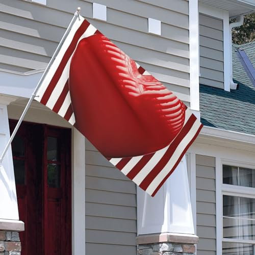 Flagge für den Außenbereich, 90 x 150 cm, strapazierfähig, für drinnen und draußen, Allwetter-Gartenflagge, rot und weiß gestreift, Herz, Willkommensflagge, doppelseitige Hausflagge mit Messingösen
