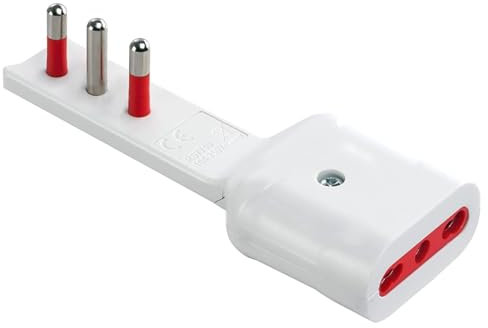 Adattatore ultrapiatto salvaspazio, bianco, spina grande 16A, presa bipasso 16A, adattatore flat extra-piatto, ideale per installazioni in spazi ristretti come dietro mobili o elettrodomestici