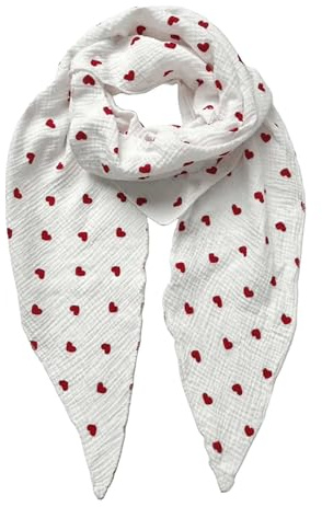 FASHION YOU WANT Musselin Tuch mit Herzen Dreieck HERZ1 Damen Halstuch Herzmuster Made in Italy 195x72cm Frühling Sommer Weich Leicht kuscheliger Baumwolle Schal