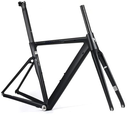 700C Rennrad Rahmenset 50 52cm Breaking Wind Racing Rahmen Aluminiumlegierung Felgenbremsrahmen 100/135mm QR BSA BB68mm Gabel Aus Kohlefaser Interne Führung(Matte Black,52cm)